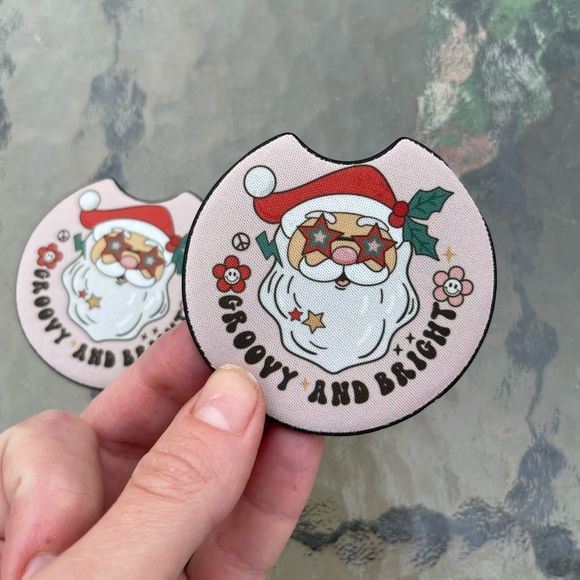 Groovy & Bright Santa Car Coaster Set | Christmas Coaster Set - Picture 6 of 13